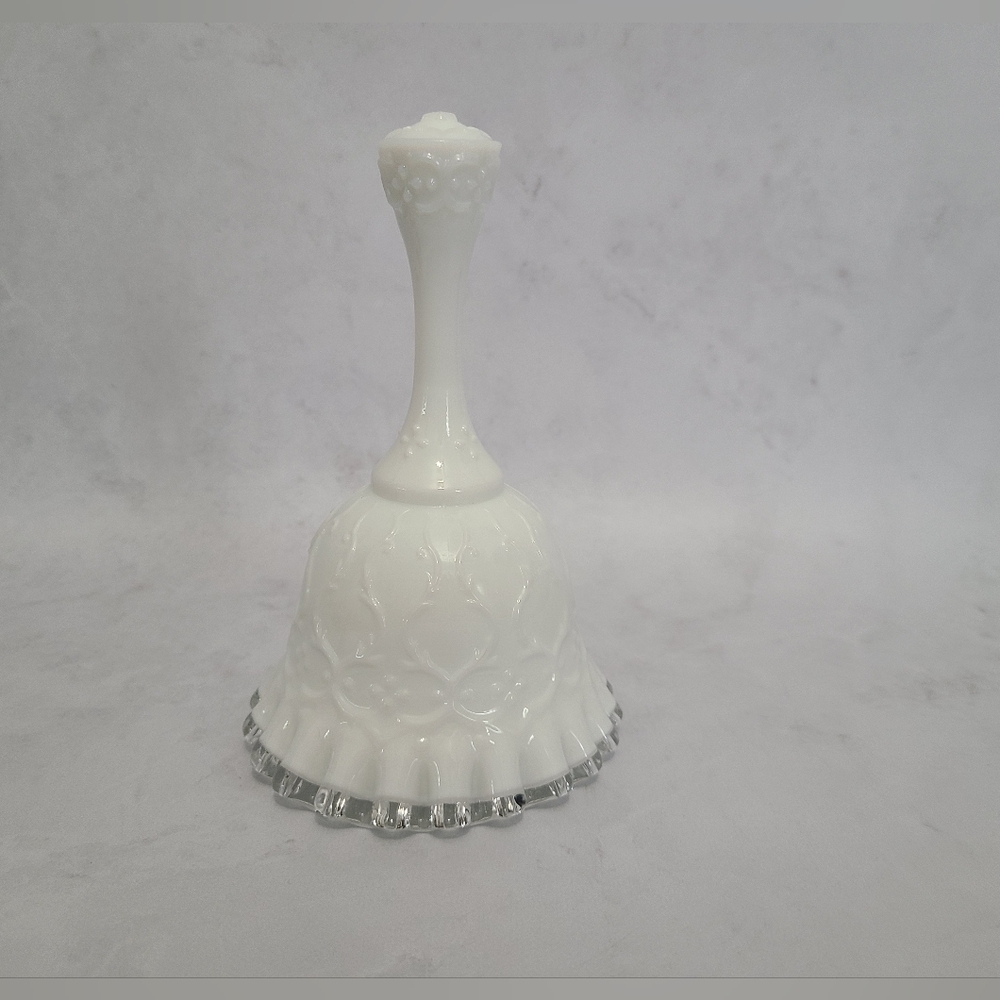 Vintage Fenton Spanish Lace Silver Crest Milk Glass Bell